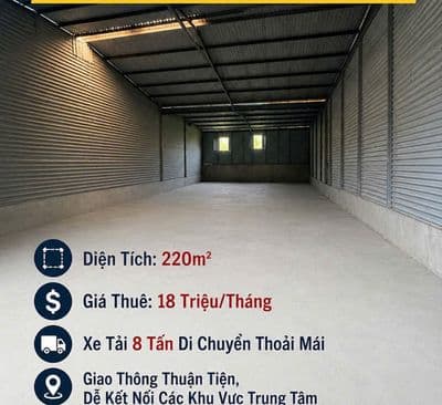 Cho thuê kho phạm hùng nối dài, nhà bè – 220m² – xe tải 8 tấn