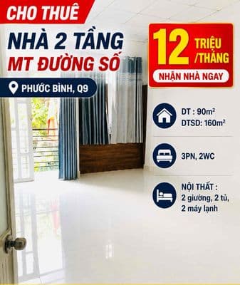 (12tr) Cho thuê nhà 2 tầng, 90m2, 3pn, mặt tiền đường gần Đại Lộ 3