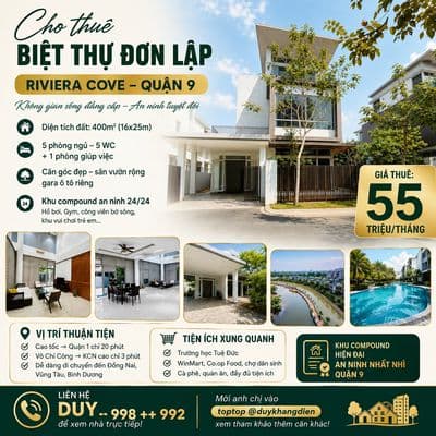 Biệt thự đơn lập 16x25m - full nt 5pn - sân ô tô lớn - liên phường q9