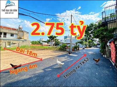 Bán đất Thạnh Xuân 52 Quận 12, 72m2, đường thông ô tô
