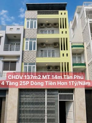 Chdv tân phú 137m2 mặt tiền 14m - 25p dòng tiền hơn 1tỷ/ năm