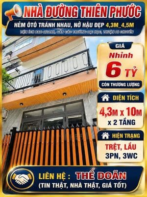 Nhà đường THIÊN PHƯỚC, hẻm ôtô tránh nhau, gần các trường Đại học