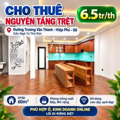 (6.5tr) Cho thuê nguyên tầng trệt 60m2, đồ dùng cao cấp