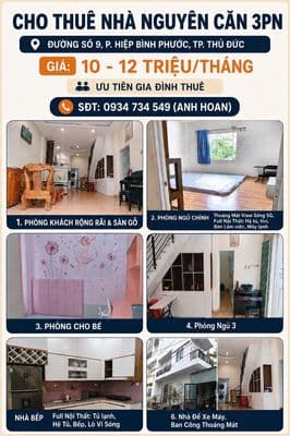 Cho Thuê Nhà Nguyên Căn 3PN - Full Nội Thất - Giá 10-12 Triệu/ Tháng