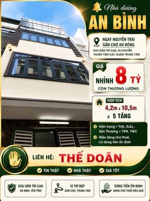 Nhà đường AN BÌNH ngay Nguyễn Trãi gần chợ An Đông, khu dân trí cao