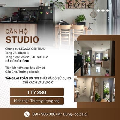 CHÍNH CHỦ bán - Căn Studio - SHR - CC Legacy - Tặng lại toàn bộ NT