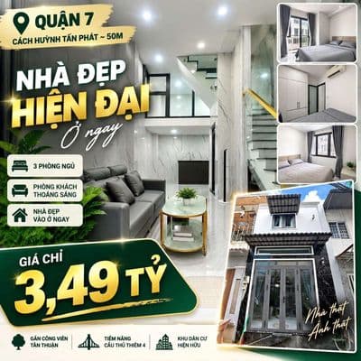 Bán nhà đẹp HTP Q7 cách MT 50m – 3PN – giá 3,49 tỷ TL