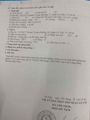 Chính chủ cần bán nhà quang trung, phường gò vấp, tphcm