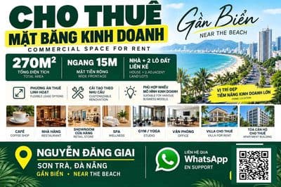 Cho thuê mặt bằng nguyễn đăng giai, sơn trà, đà nẵng – 270m², ngang 15