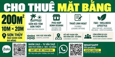 Cho thuê mặt bằng 200m² gần bãi tắm sơn thủy – ngũ hành sơn, đà nẵng