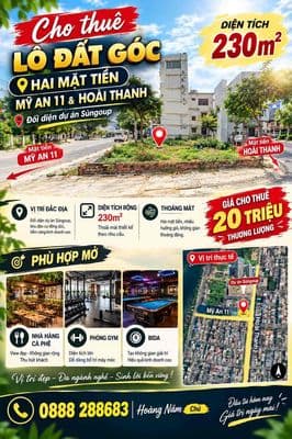 Cần cho thuê lô đất góc hai mặt tiền Mỹ An 11 và Hoài Thanh