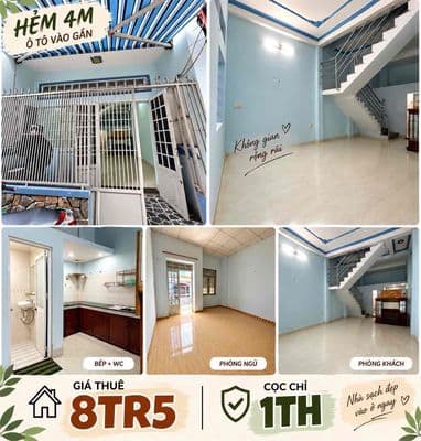 Cho thuê Nhà hẻm 4m Nguyễn Sỹ sách 4*10m DTSD 80m2 2PN2WC