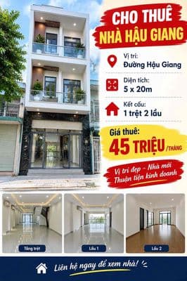 Cho Thuê Nhà Hậu Giang 5m x 20m 1 trệt 2 lầu hiện trạng shop quần áo
