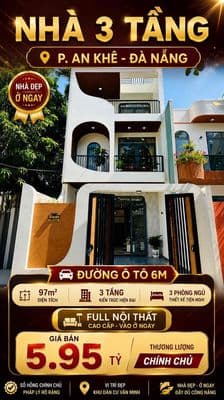 Nhà 5x20m Kiệt ô tô 6m quay đầu Tôn Đản - An Khê - 3 Tầng 3PN