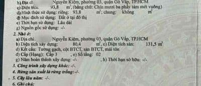 1 Sẹc nguyễn kiệm, p3, gò vấp - 94m2 - giá 5,8 tỷ - 2 tầng