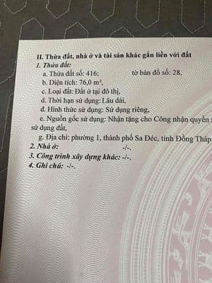 Bán đất thổ mặt tiền đường NTT TP Sa Đéc