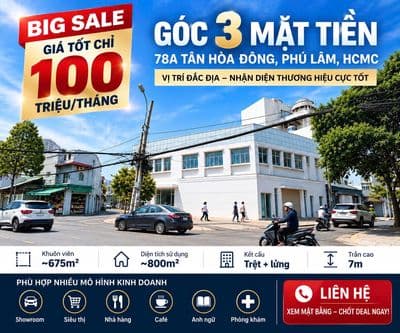 Cho thuê nguyên căn góc 3 mặt tiền – 78a tân hòa đông, phú lâm, tp.hcm