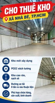 Kho mới xây 550m² tại xã nhà bè, tp.hcm – 43tr/tháng cao ráo sạch đẹp