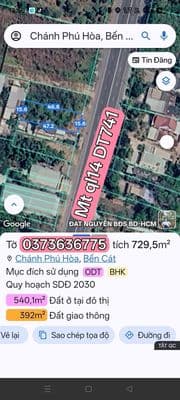 Bán đất mặt tiền ĐT741 Chánh Phú Hòa, Bến Cát, TP.HCM