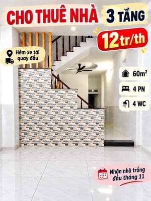 (12tr)cho thuê nhà nguyên căn 3 tầng - hẻm xe tải - lã xuân oai