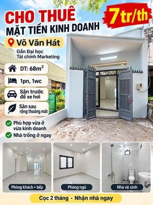 (7tr) Cho thuê mặt tiền kinh doanh Võ Văn Hát, mới xây, 68m2