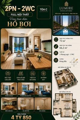 Chủ cần bán gấp,căn 2pn 2wc 72m2 view Hồ bơi chỉ 4tỷ850 (thương lượng)