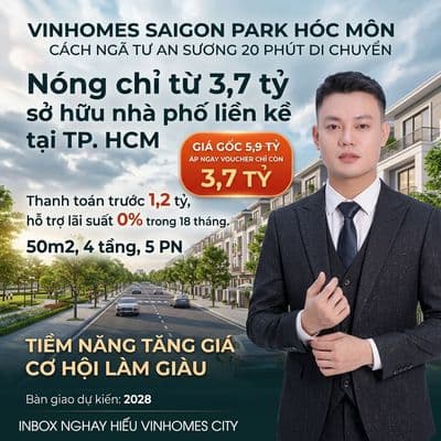 Chỉ 3,7 tỷ – nhà phố 4 tầng, 5pn tại vinhomes saigon park hóc môn